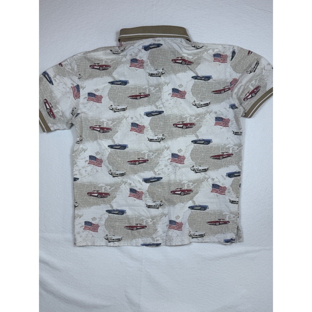 American‎ Summer Clothing Company Mens M Polo Shirt Classic Cars USA Flags Map - Picture 7 of 8